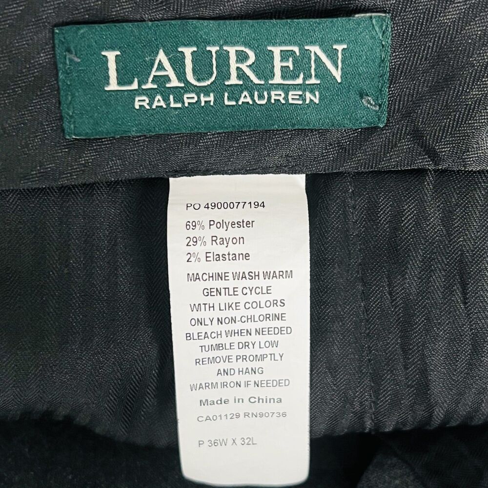 Lauren Ralph Lauren Dress Pants Mens 36x31 Gray Plaid Flat Front Wool Trousers - Picture 4 of 11